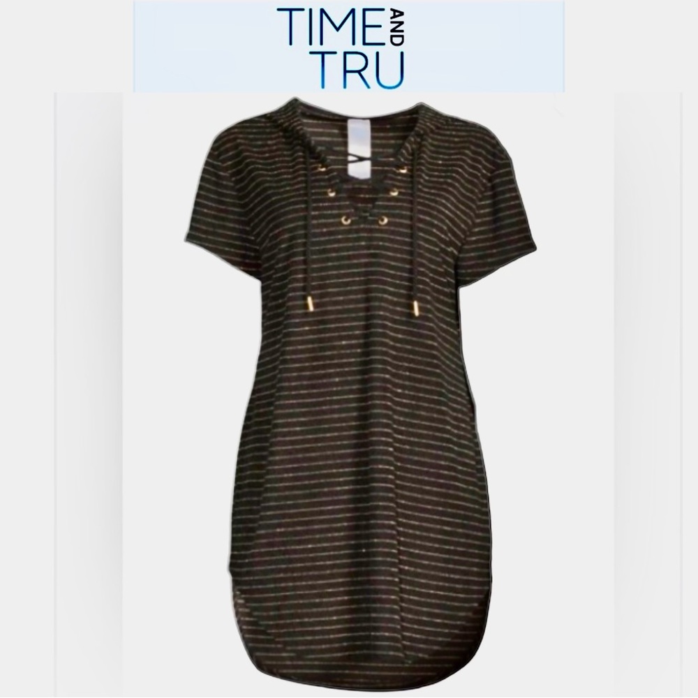 TIME AND TRU Women's Shimmering Striped Terry Cloth Cover-up with Hood sizeM NWT